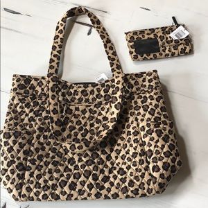 NWT Vera Bradley 2pc Leopard Pleated Tote & Wallet